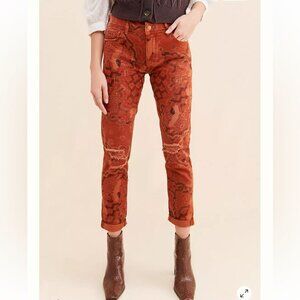 Anthropologie Pilcro Slim Boyfriend Jeans Women's Sz 31 Rust Orange Crop Ripped